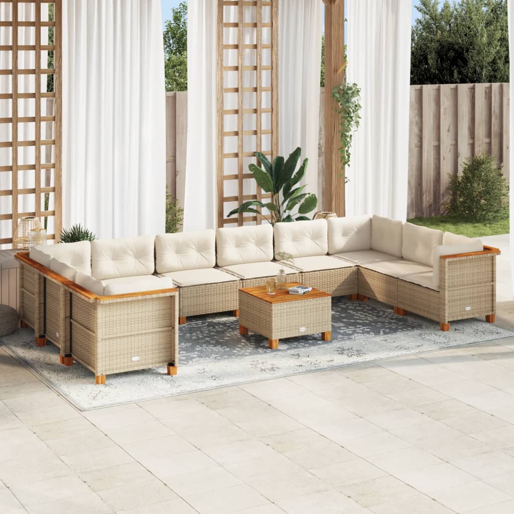 Vetonek Set de sofás de jardín 11pzas con cojines ratán sintético beige