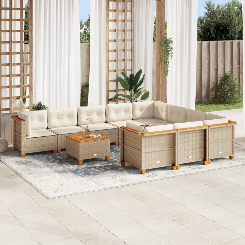 Vetonek Set de sofás de jardín 11pzas con cojines ratán sintético beige