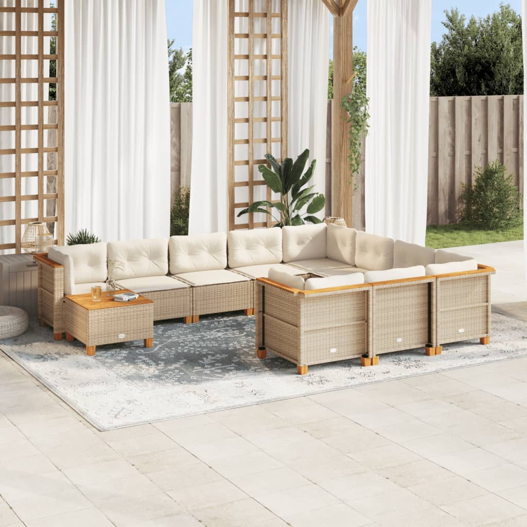 Vetonek Set de sofás de jardín 11pzas con cojines ratán sintético beige