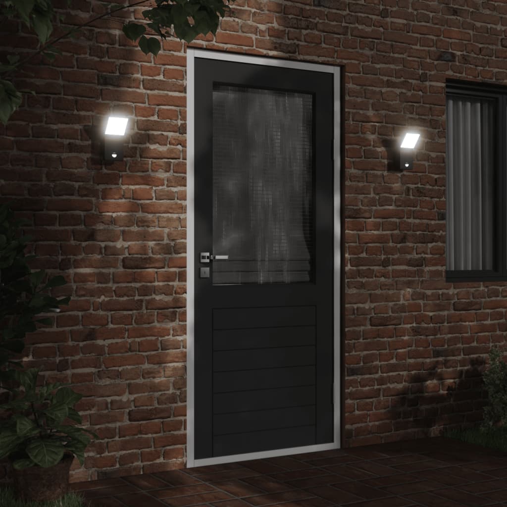 Lámparas de pared LED exterior con sensor 2 uds aluminio negro