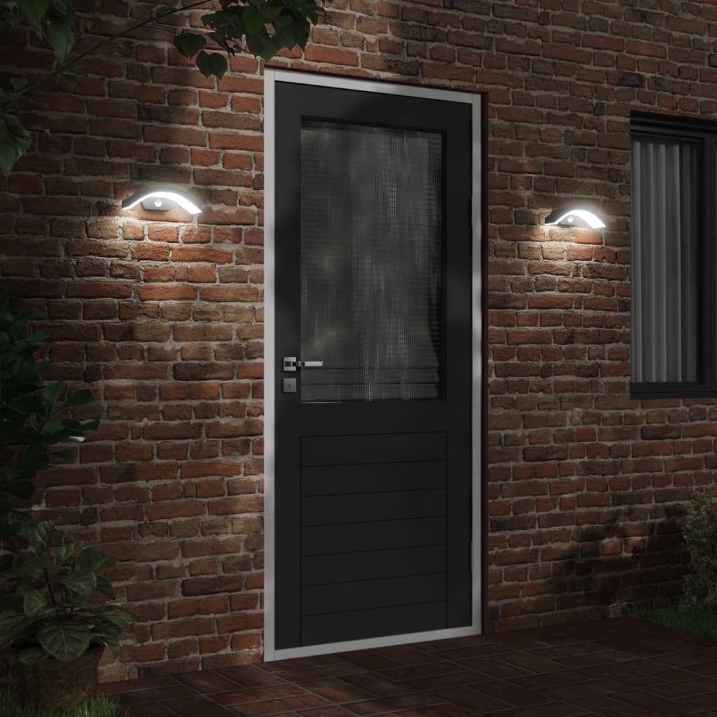 Lámparas de pared LED exterior con sensor 2 uds aluminio negro