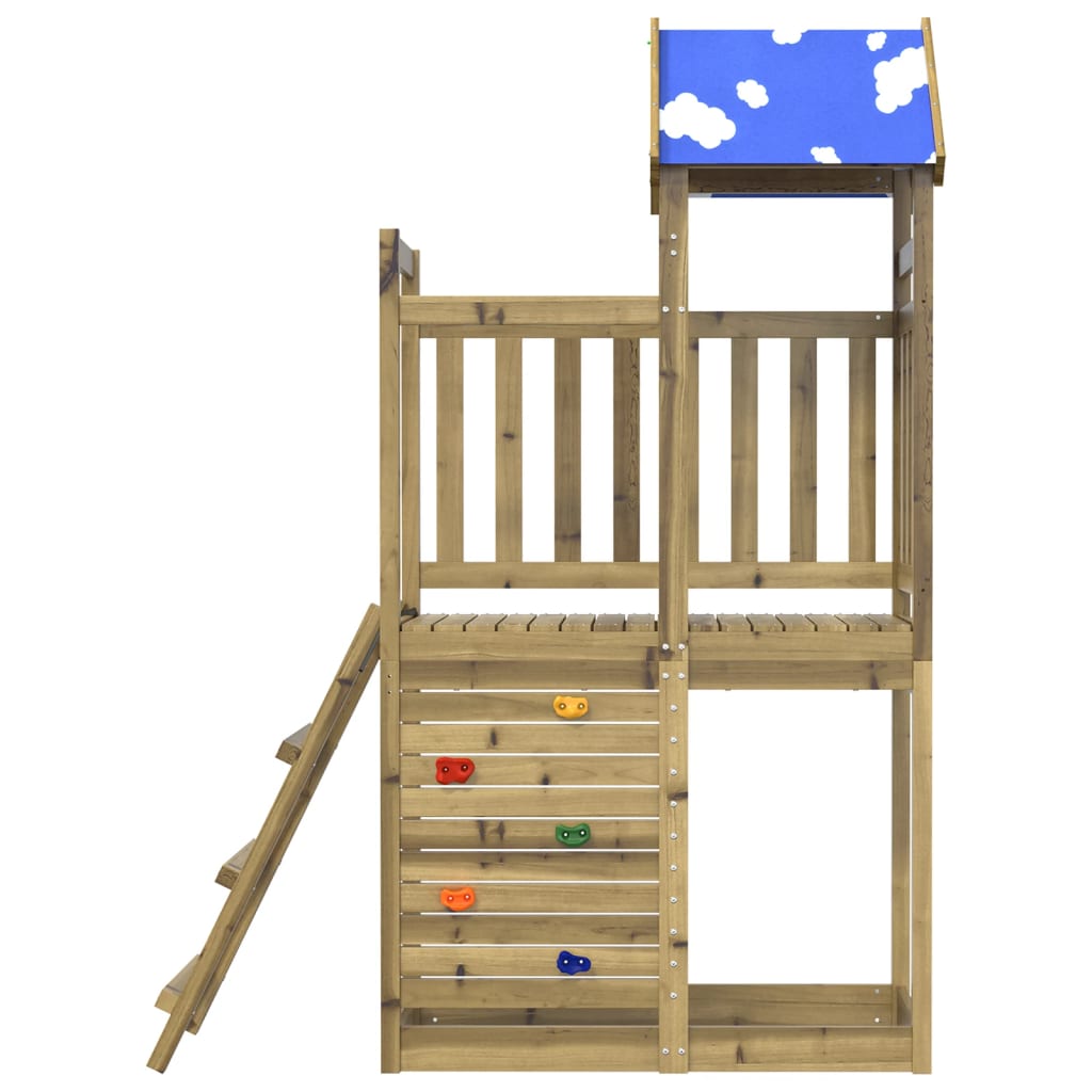 Torre de juegos con pared escalada madera pino 110,5x52,5x215cm