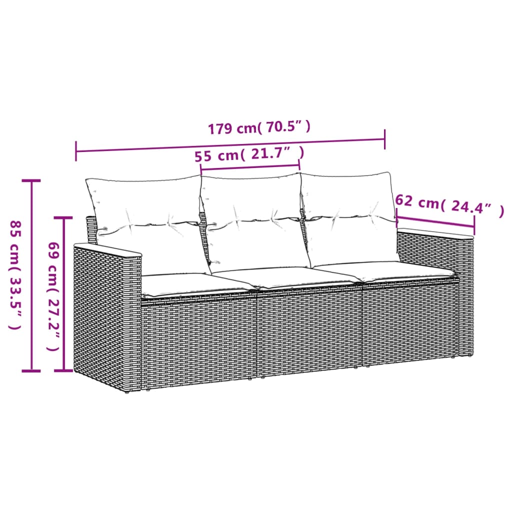 Sofas de jardin ensembles avec coussins 3 pcs