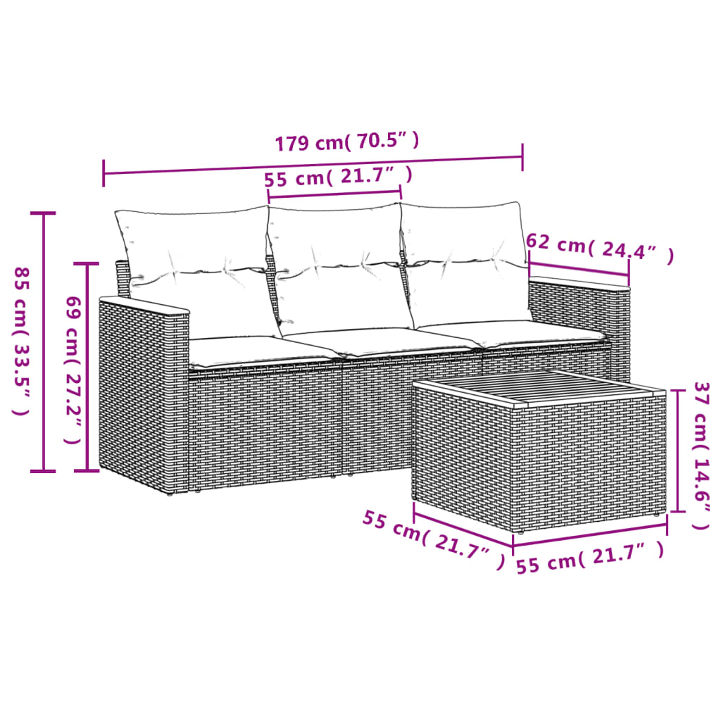 4 PCS Sofas de jardin Ensemble et coussins de rotin synthétique gris