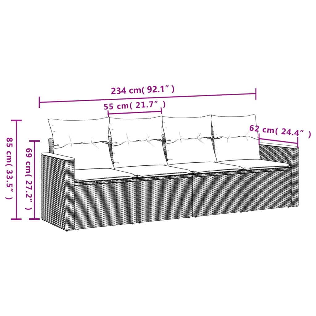 Set de sofás de jardín 4 pzas y cojines ratán sintético gris - Vetonek