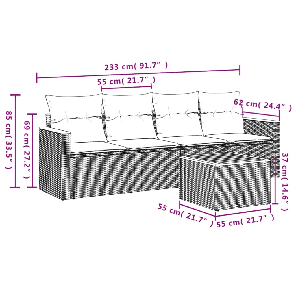 Garden Sofas Game 5 Pzas Ratán Synthetic Beige