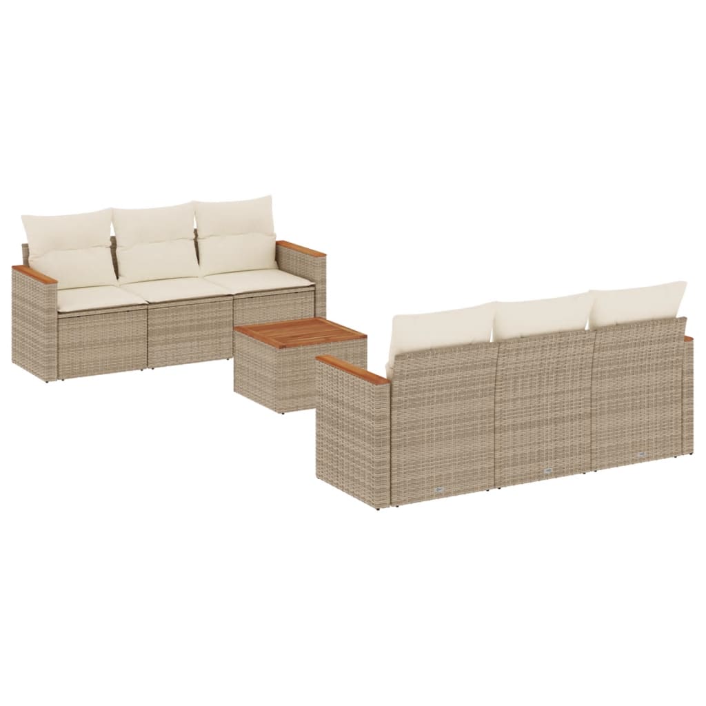 Set sofás de jardín 7 piezas y cojines ratán sintético beige