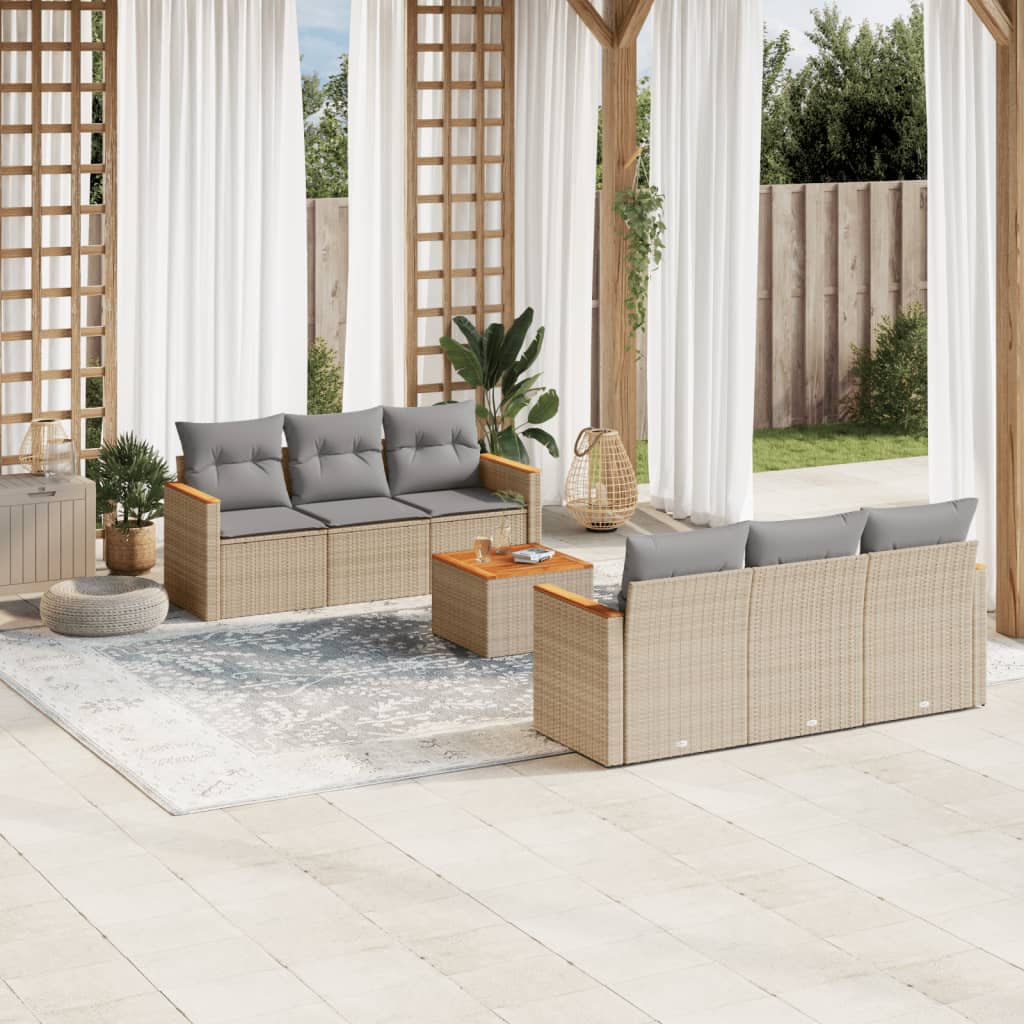 Vetonek Set sofás de jardín 7 piezas y cojines ratán sintético beige