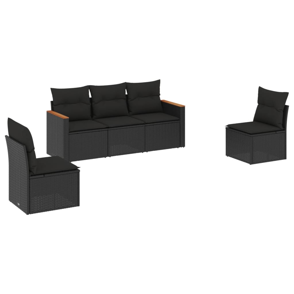 Set de muebles de jardín 5 pzas y cojines ratán sintético negro v9412 - Vetonek