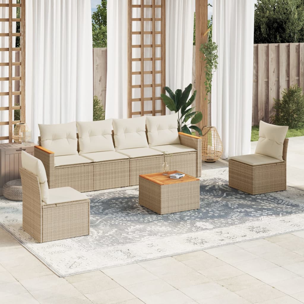 Vetonek Set sofás de jardín 7 piezas y cojines ratán sintético beige