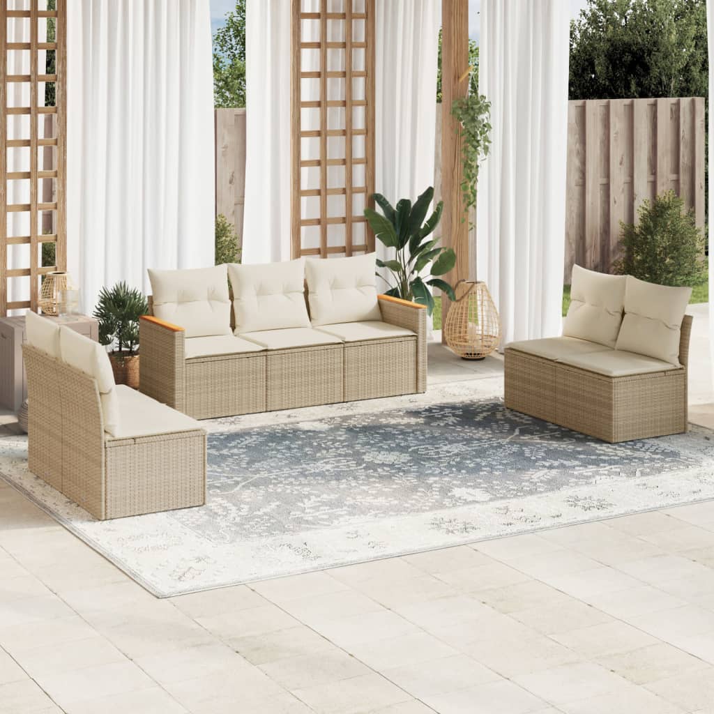 Vetonek Set sofás de jardín 7 piezas y cojines ratán sintético beige