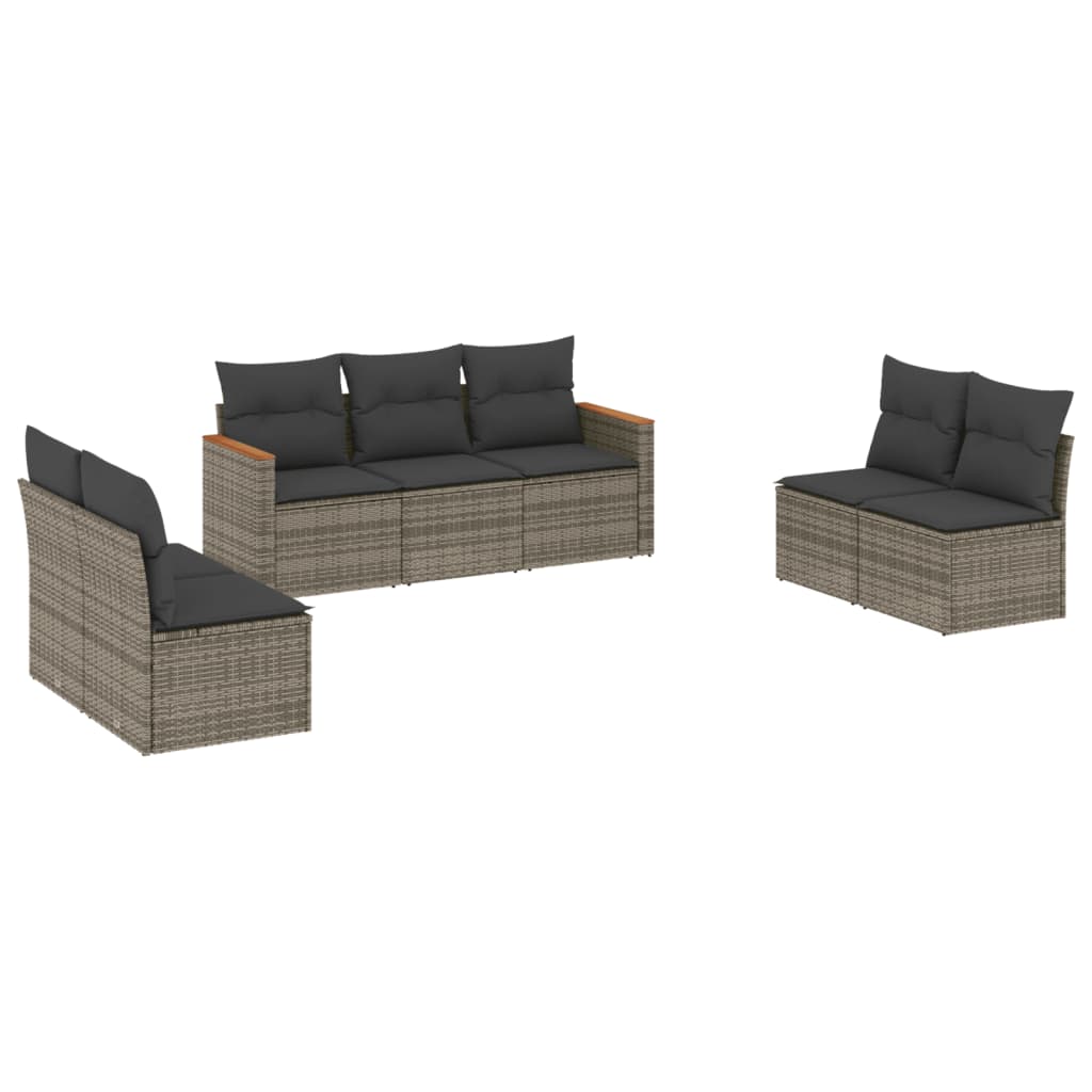 Garden Sofas Set 7 pieces with gray rattan cushions