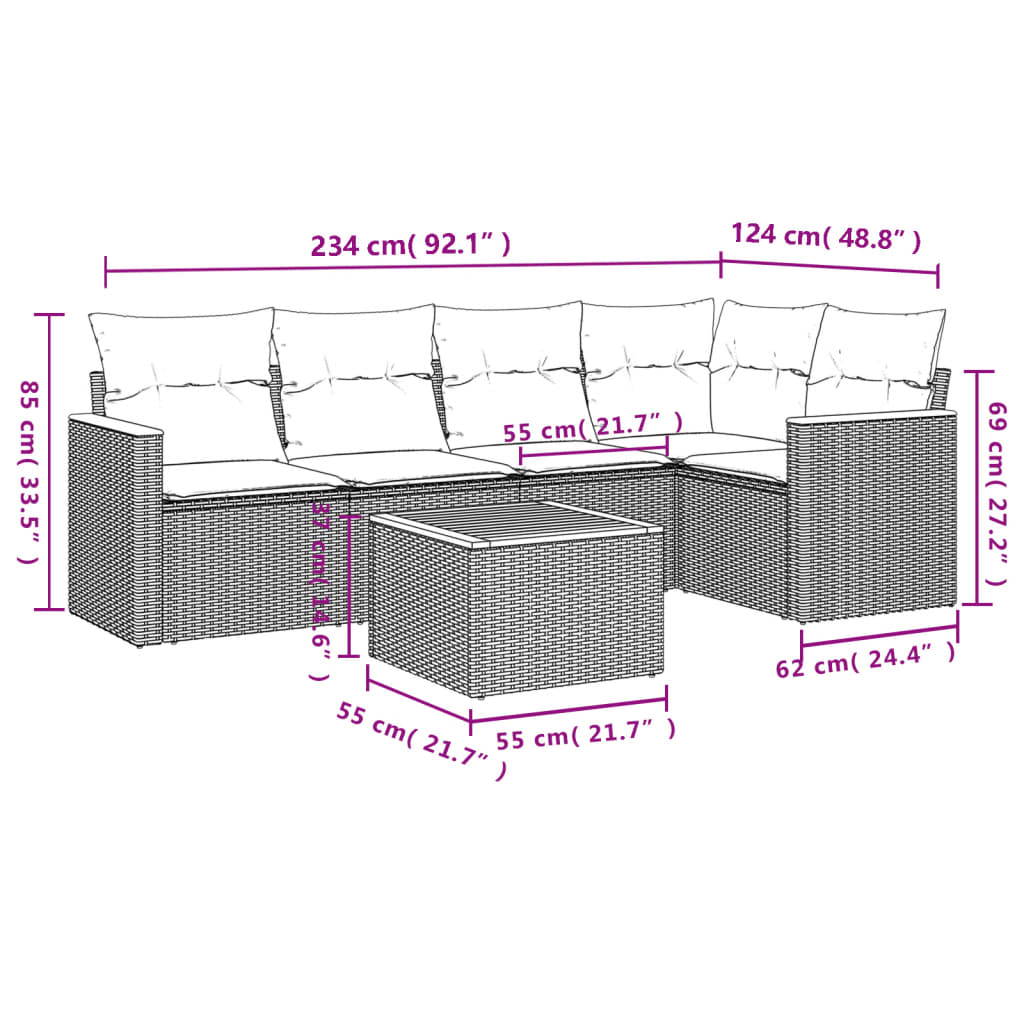 Jeu de canapés de jardin avec 6 pcs synthétiques coussins beige