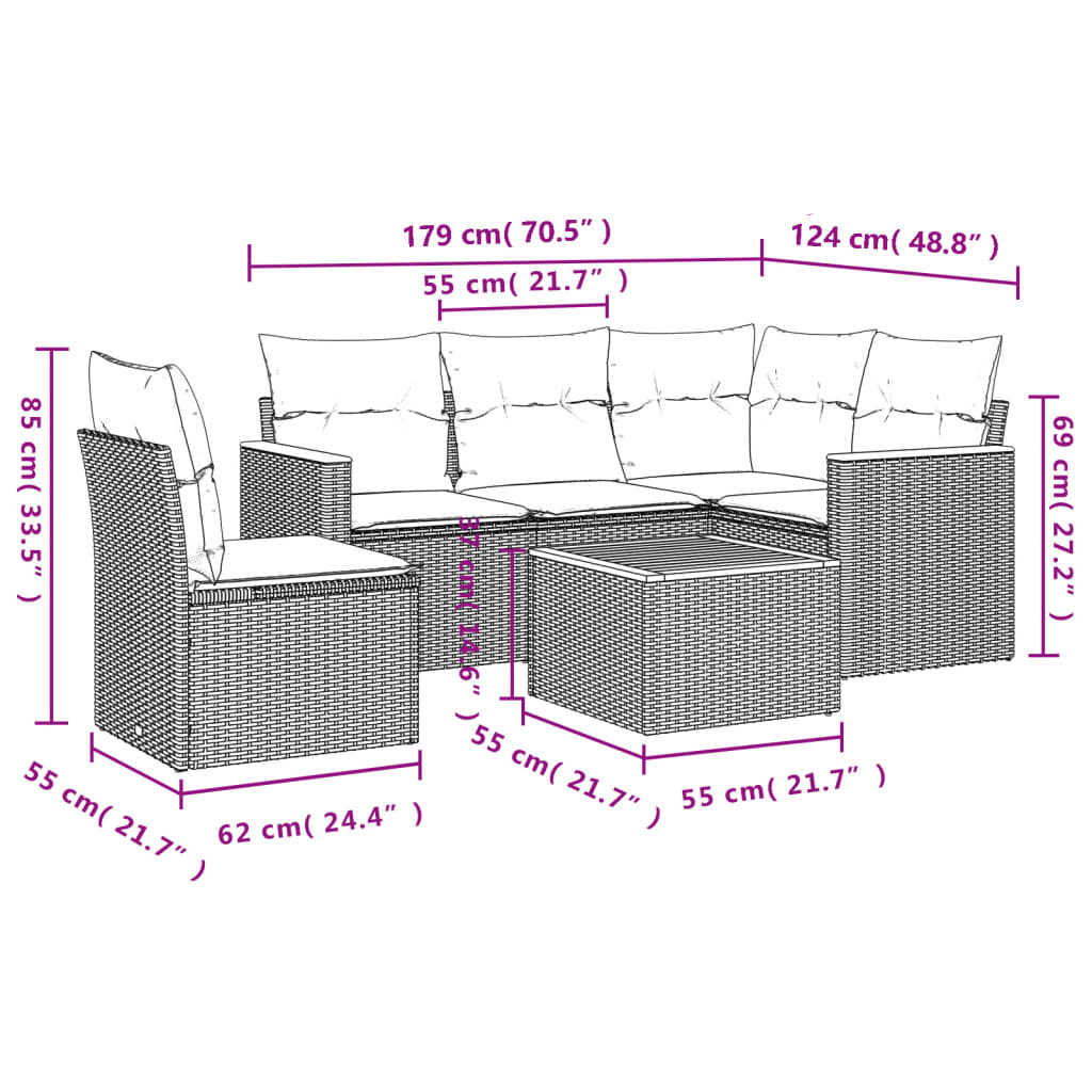 Jeu de canapés de jardin avec 6 pcs synthétiques coussins beige