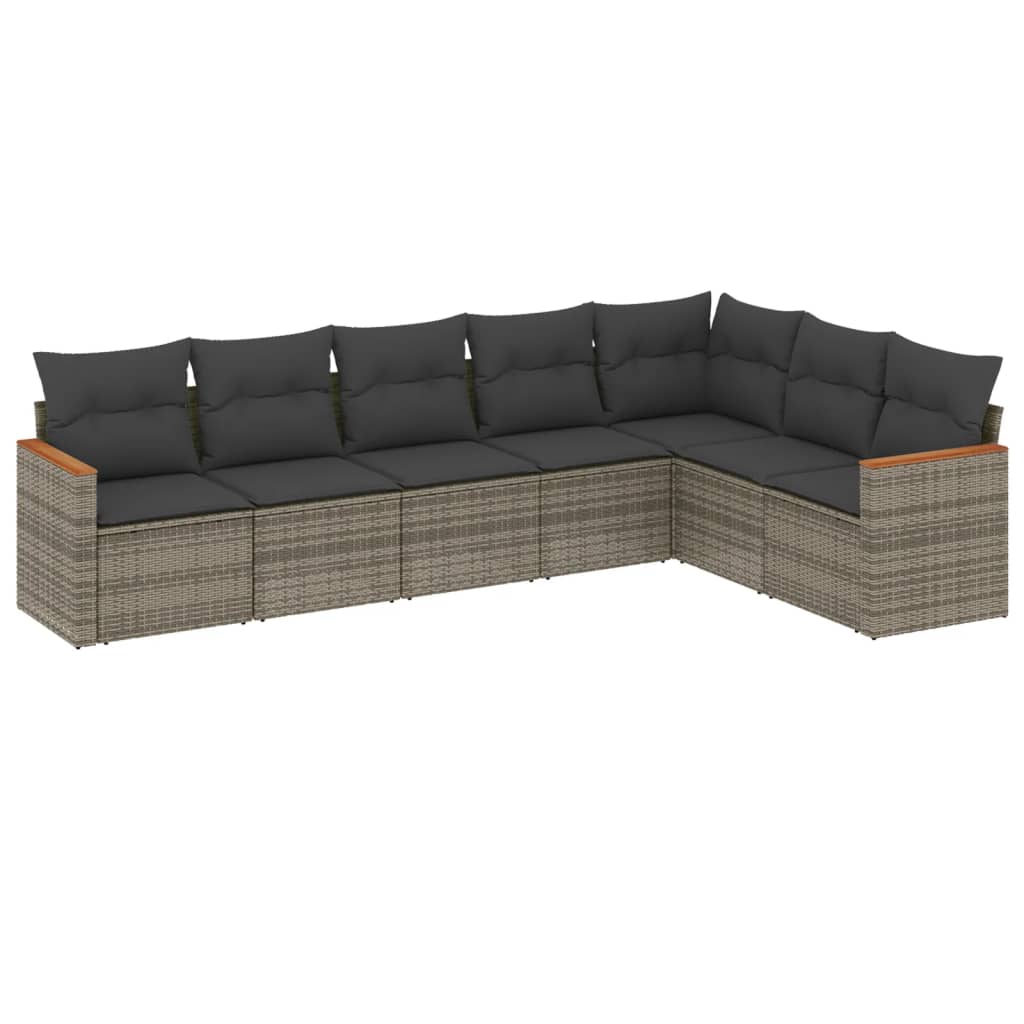 Garden Sofas Set 7 pieces with gray rattan cushions