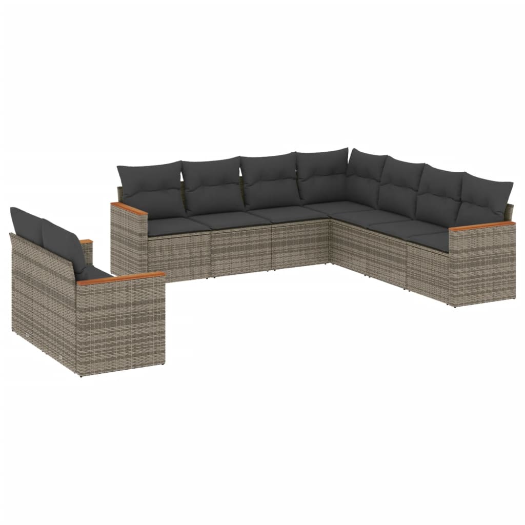 Garden furniture set and gray synthetic rattan cushions