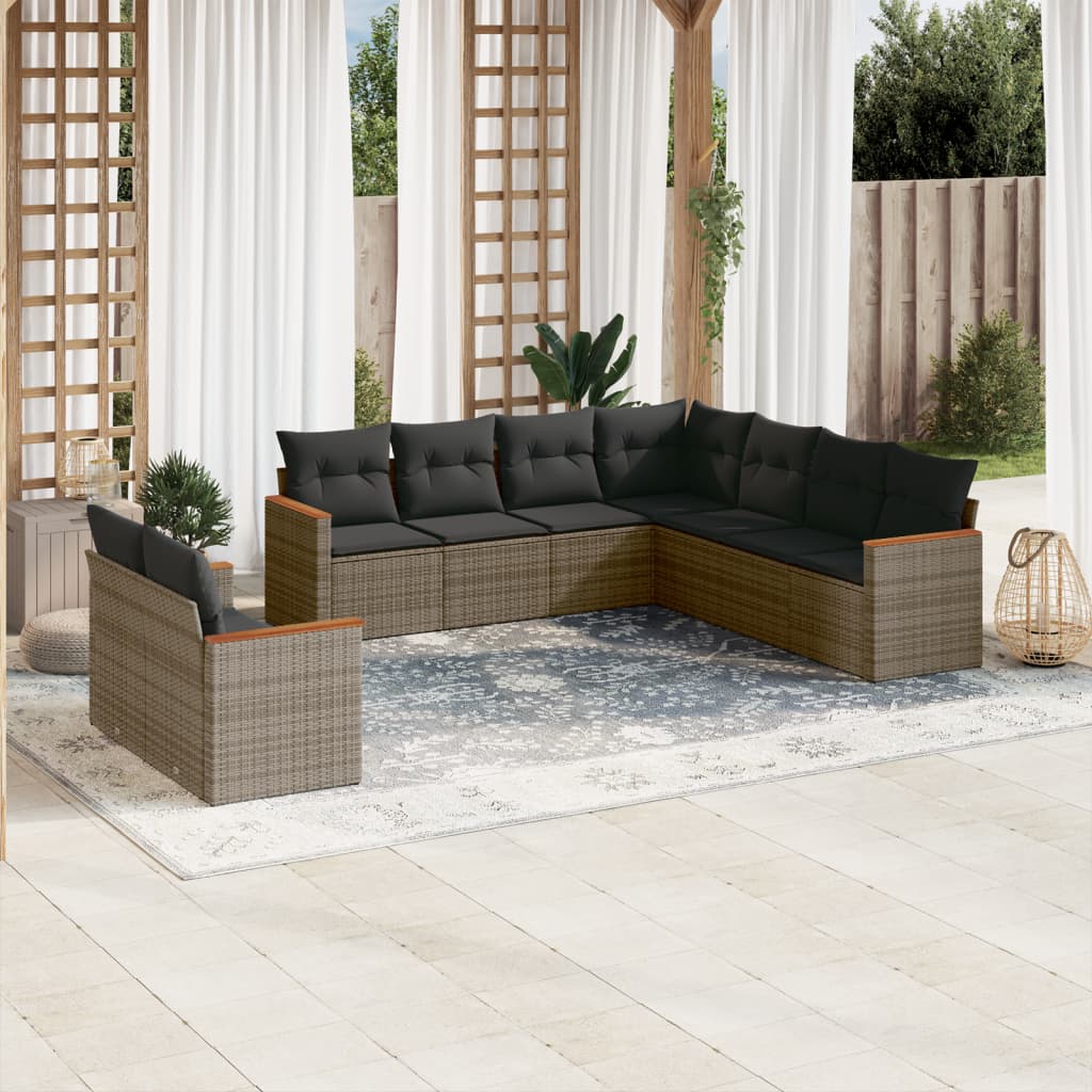 Garden furniture set and gray synthetic rattan cushions