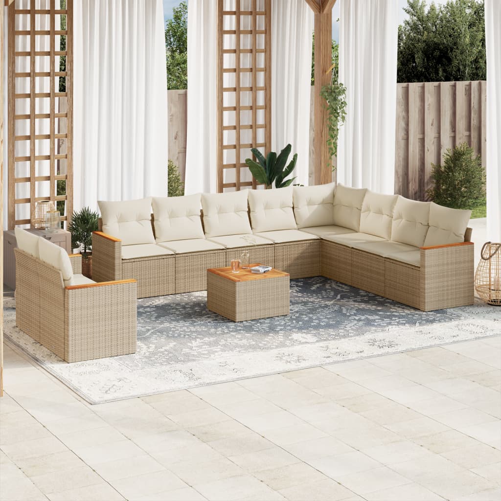 Vetonek Set de sofás de jardín 11pzas con cojines ratán sintético beige