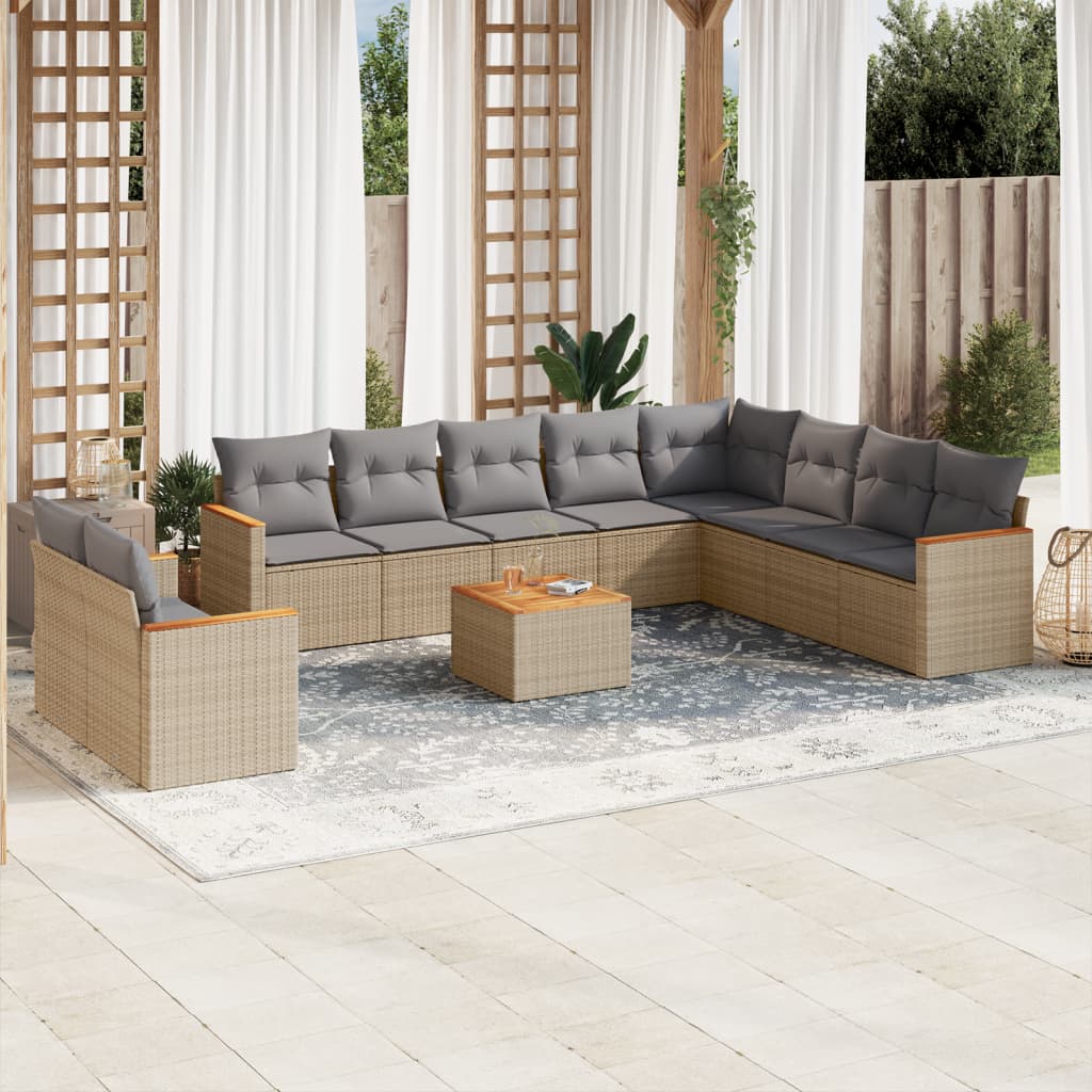 Vetonek Set de sofás de jardín 11pzas con cojines ratán sintético beige