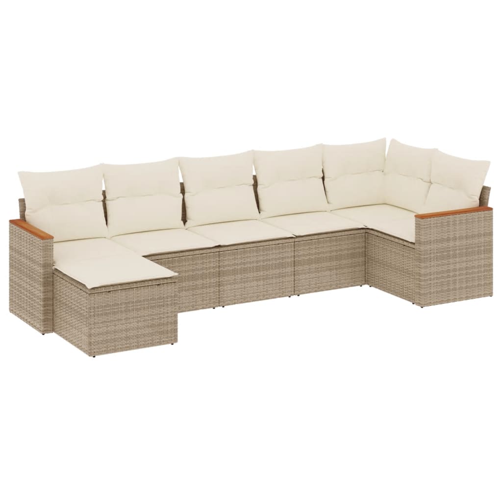 Set sofás de jardín 7 piezas y cojines ratán sintético beige