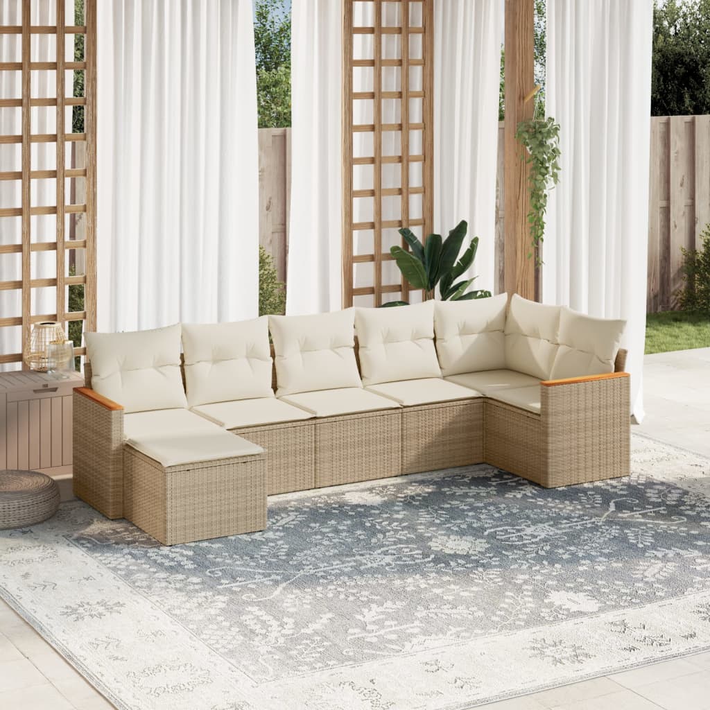 Vetonek Set sofás de jardín 7 piezas y cojines ratán sintético beige