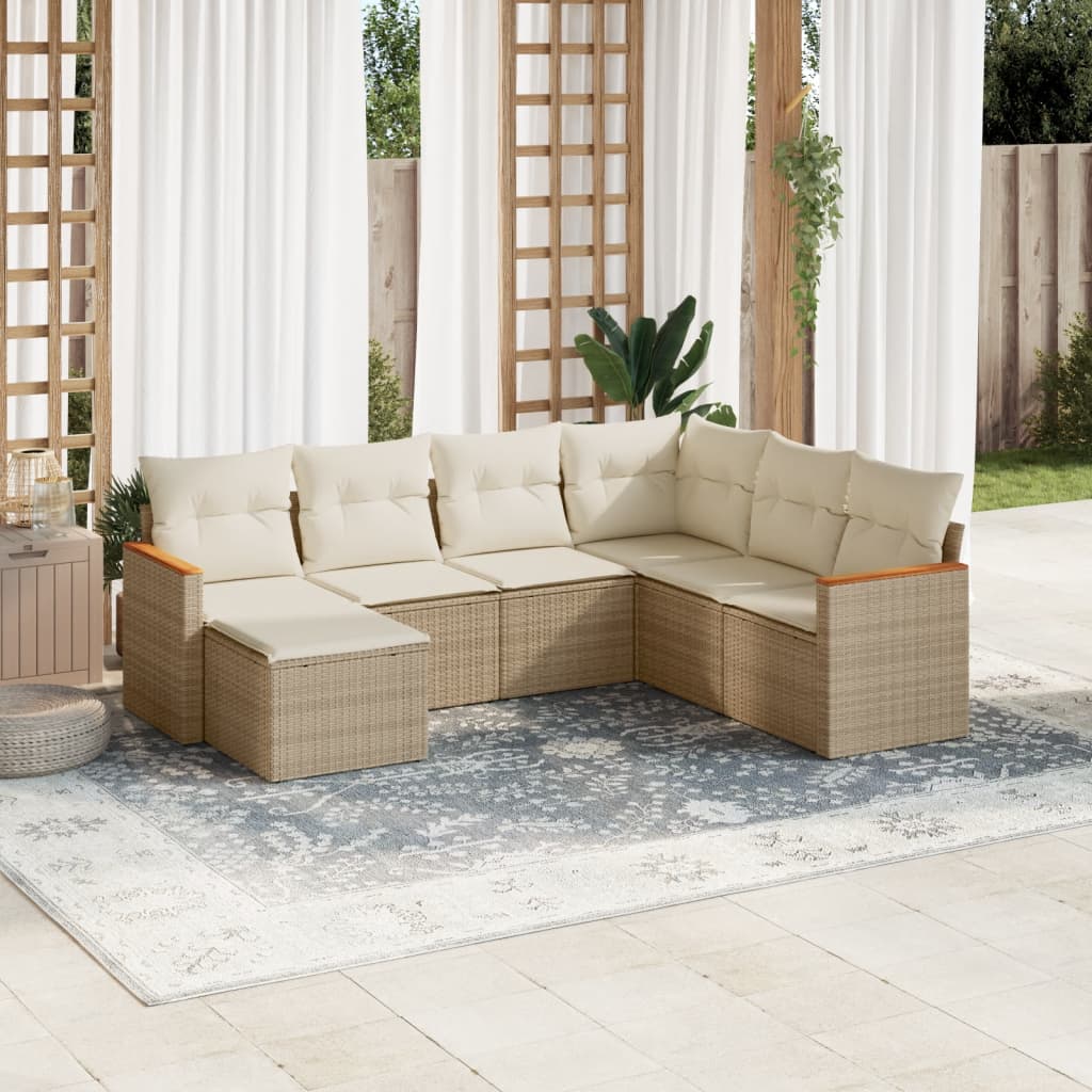 Vetonek Set sofás de jardín 7 piezas y cojines ratán sintético beige