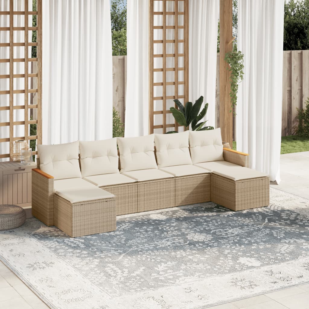 Set sofás de jardín 7 piezas y cojines ratán sintético beige