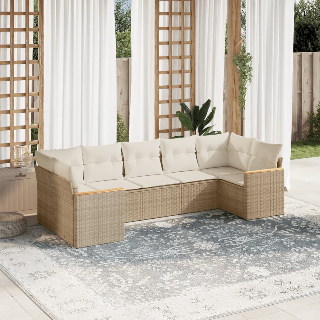 Vetonek Set sofás de jardín 7 piezas y cojines ratán sintético beige