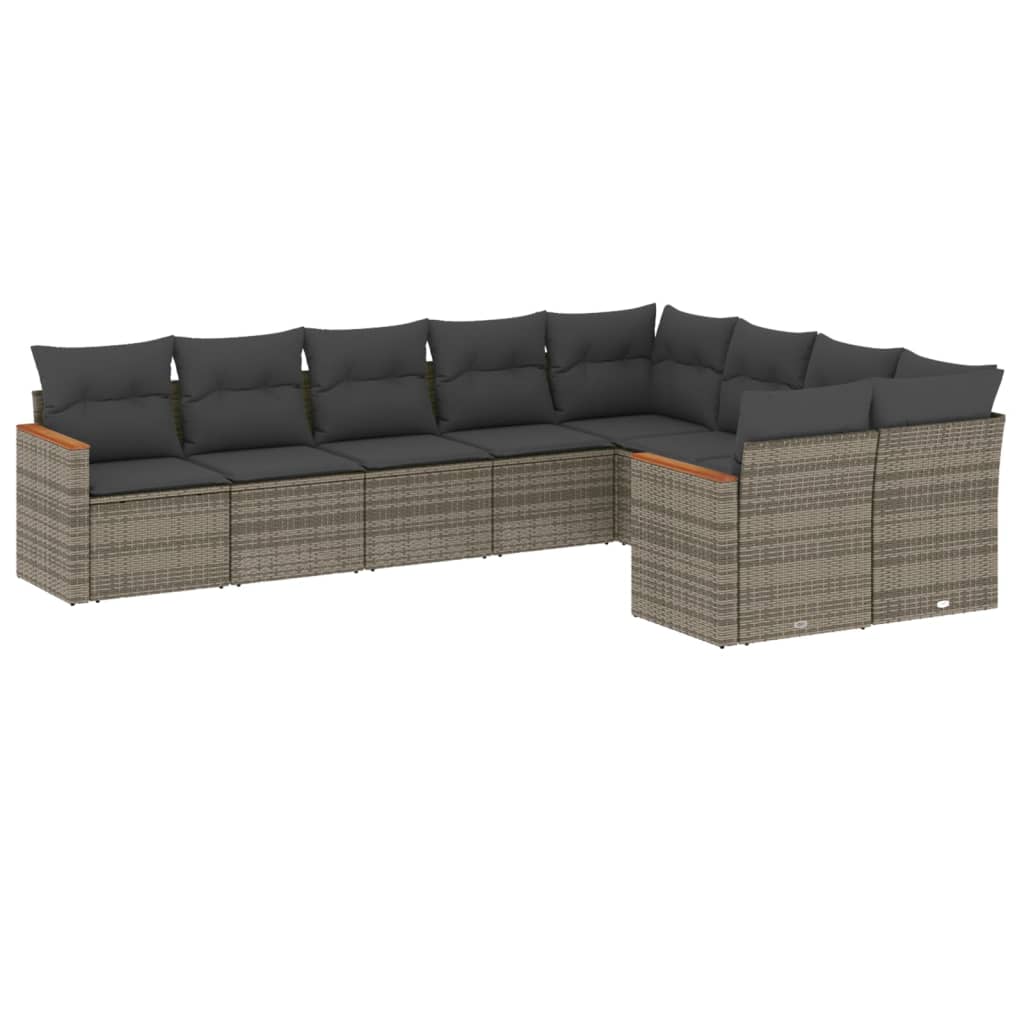 Garden furniture set and gray synthetic rattan cushions