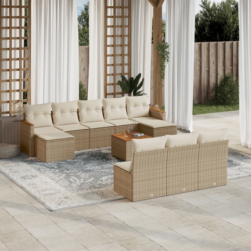 Vetonek Set de sofás de jardín 11pzas con cojines ratán sintético beige