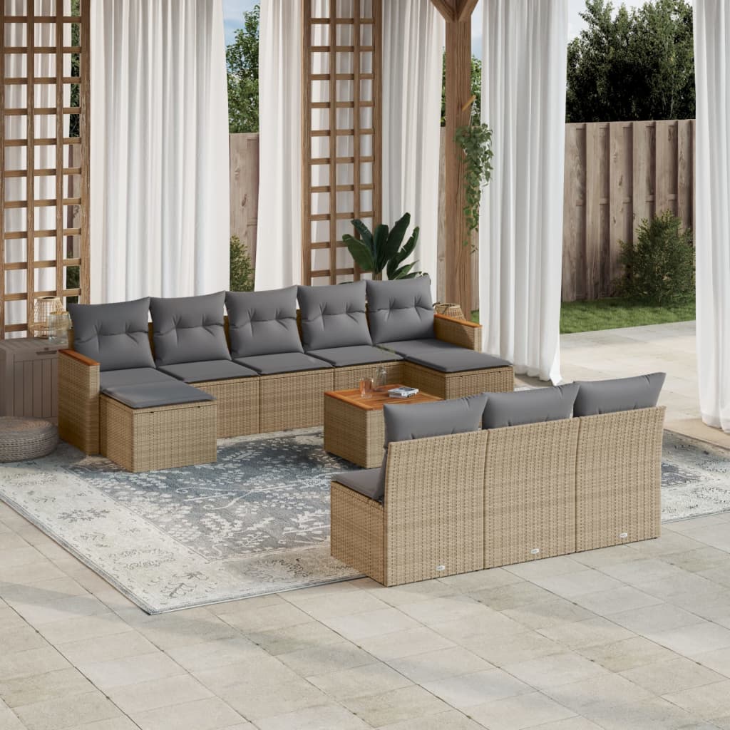 Vetonek Set de sofás de jardín 11pzas con cojines ratán sintético beige