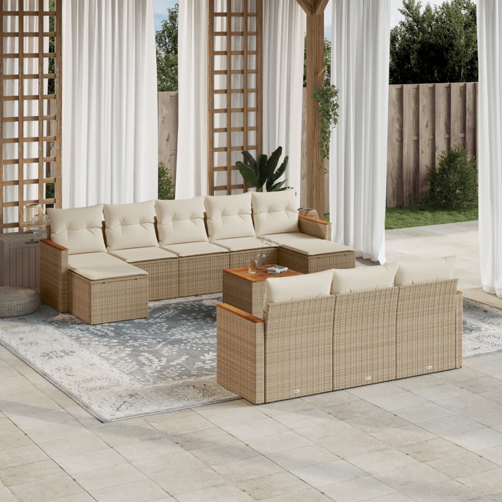 Vetonek Set de sofás de jardín 11pzas con cojines ratán sintético beige