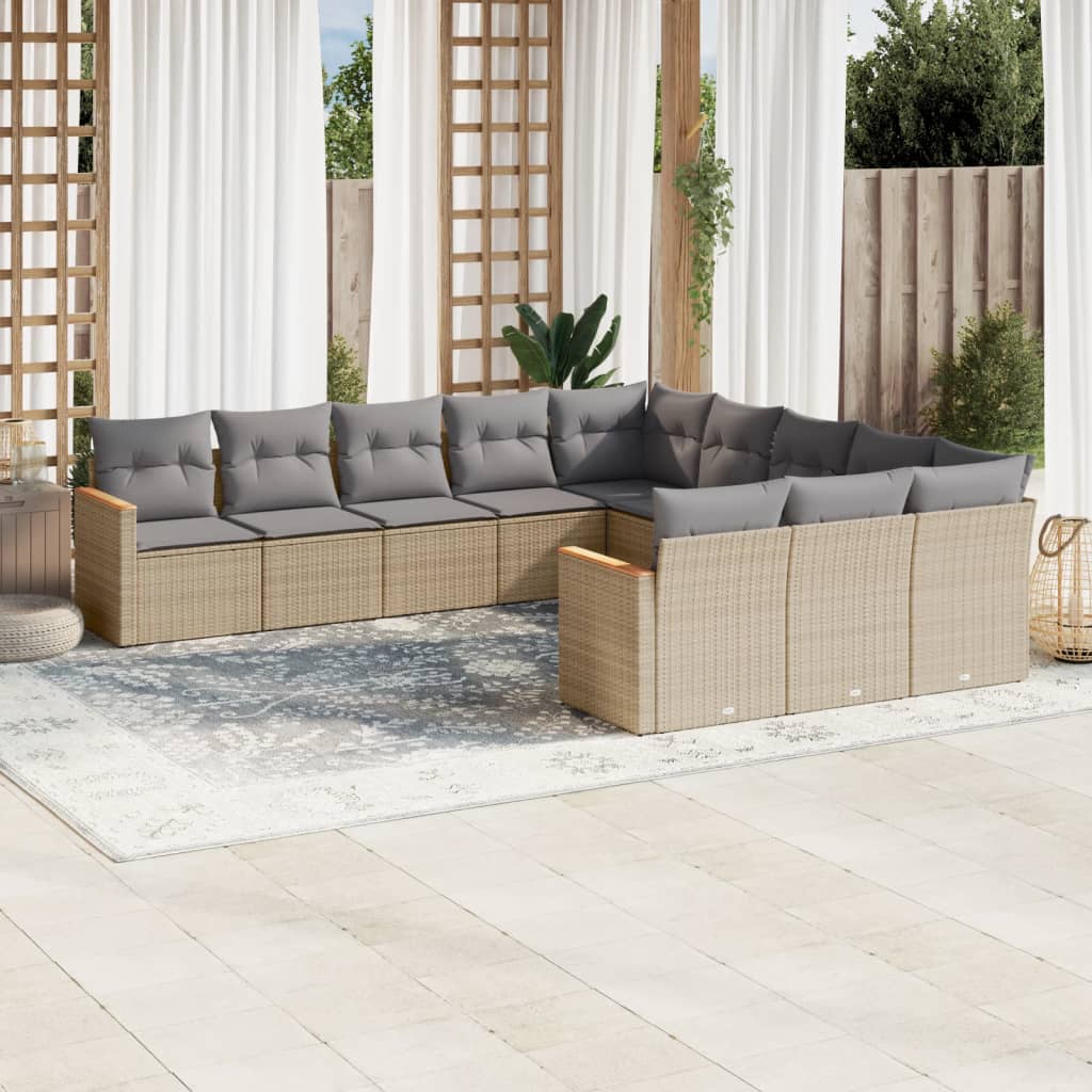 Vetonek Set de sofás de jardín 11pzas con cojines ratán sintético beige