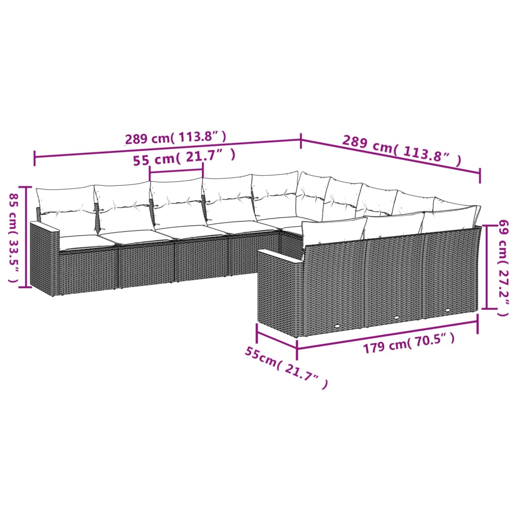 11pzas garden sofas set with beige synthetic cushions