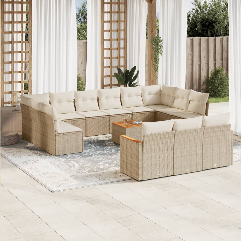 Vetonek Set sofás de jardín 14 pzas con cojines ratán sintético beige