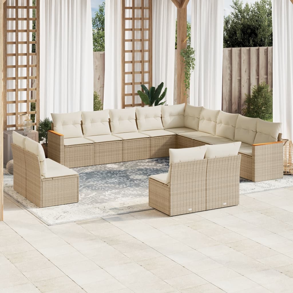 Vetonek Set sofás de jardín con cojines 13 pzas ratán sintético beige