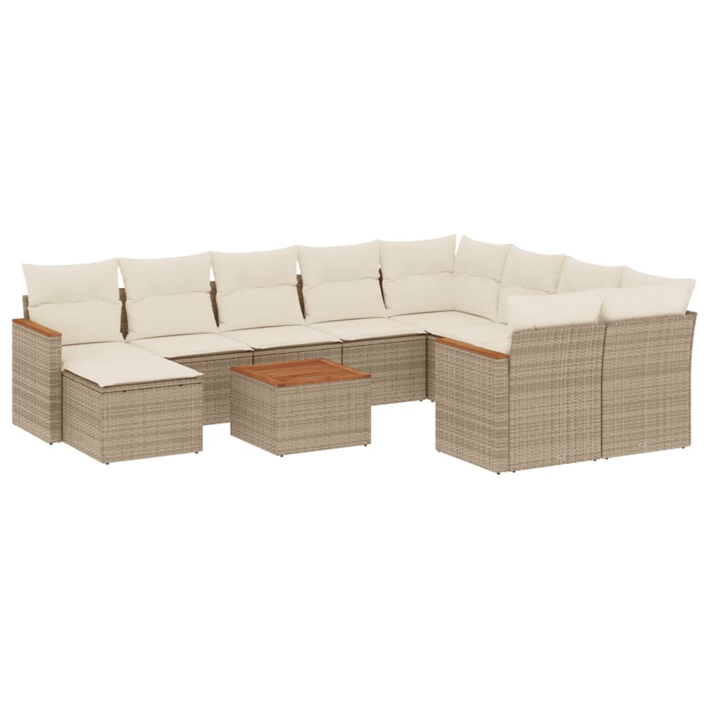 Set de sofás de jardín 11pzas con cojines ratán sintético beige - Vetonek