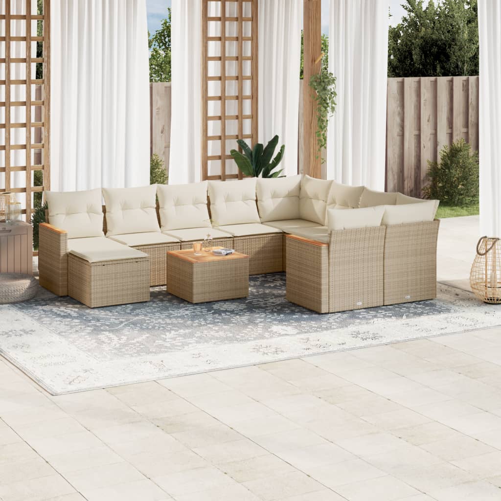 Vetonek Set de sofás de jardín 11pzas con cojines ratán sintético beige