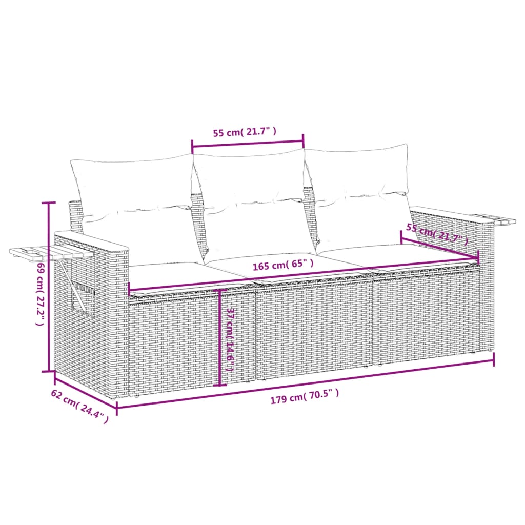 Garden sofas set with cushions 3 pcs