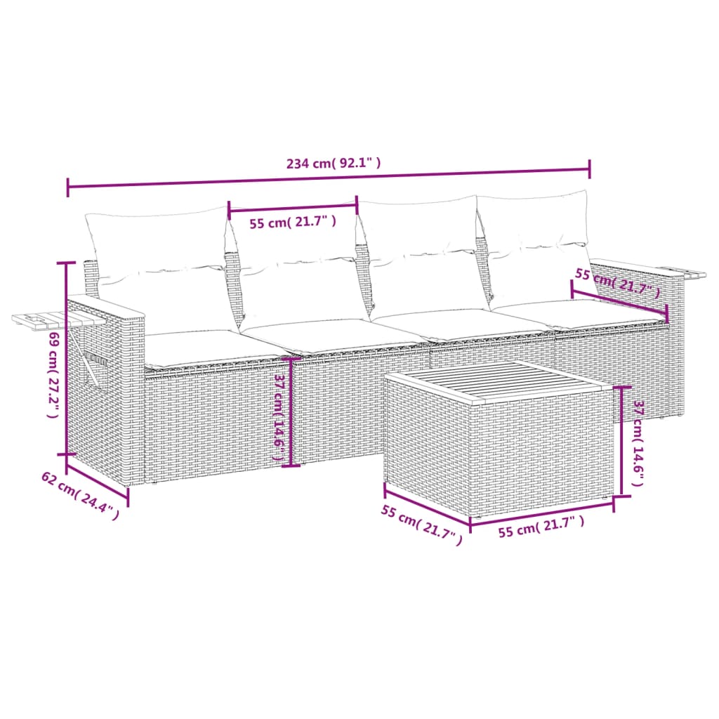 Garden Sofas Game 5 Pzas Ratán Synthetic Beige