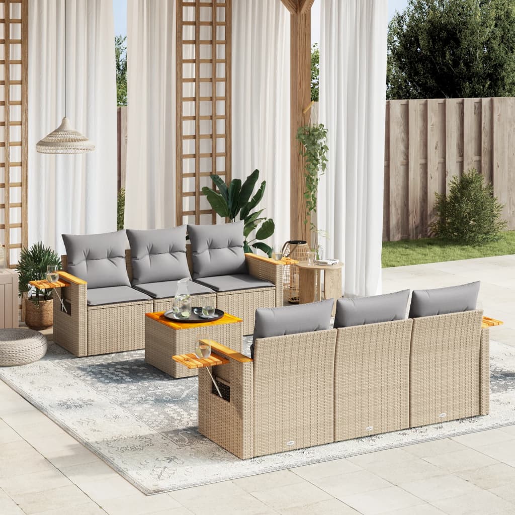 Vetonek Set sofás de jardín 7 piezas y cojines ratán sintético beige