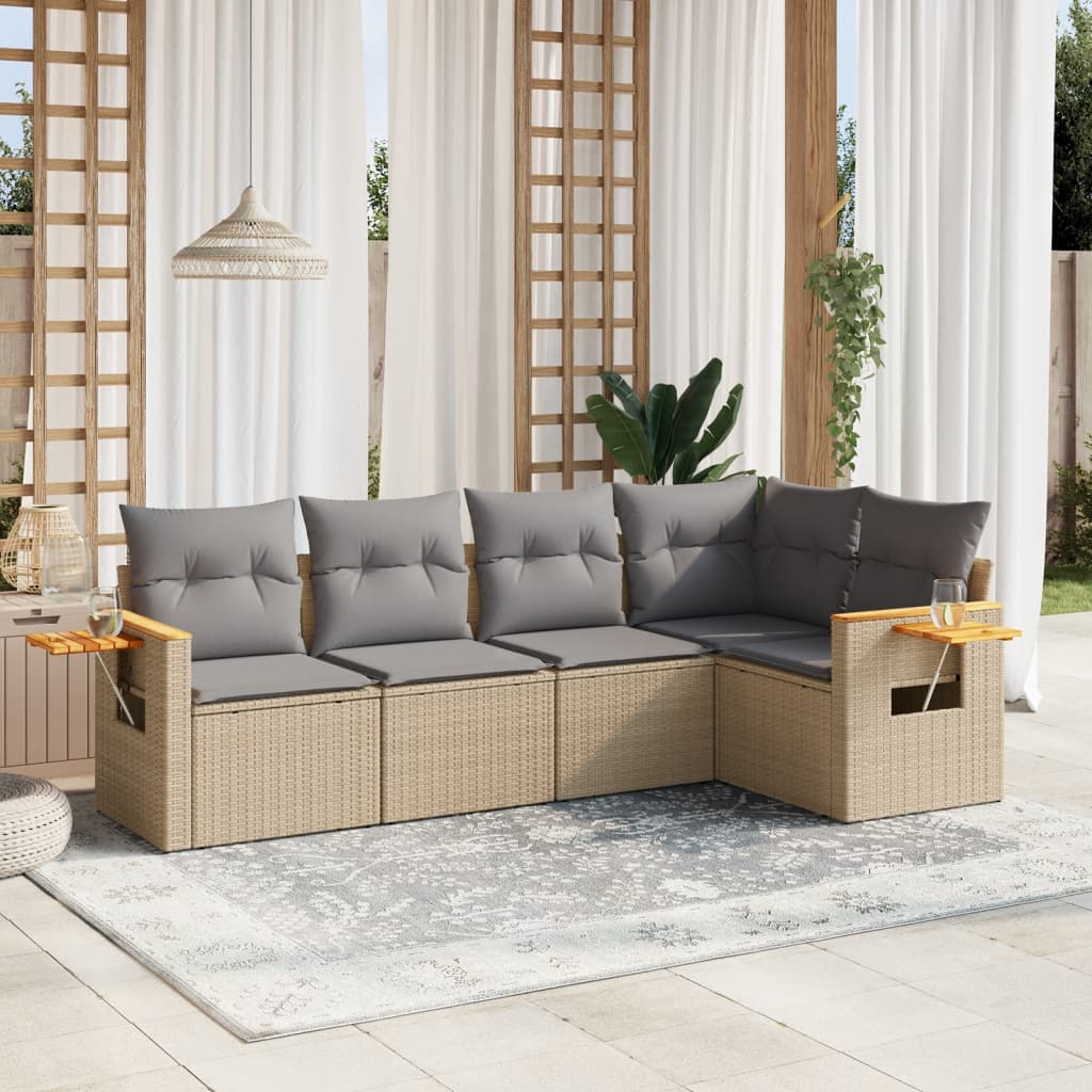 Sofas de jardin Game 5 Pzas Ratán Synthétique beige