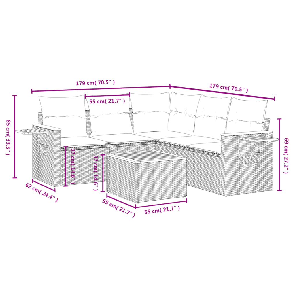 Jeu de canapés de jardin avec 6 pcs synthétiques coussins beige