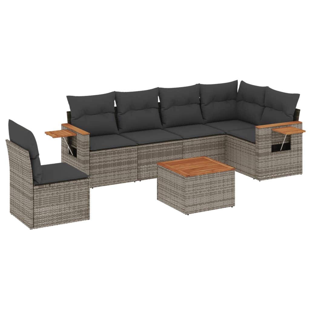 Garden Sofas Set 7 pieces with gray rattan cushions