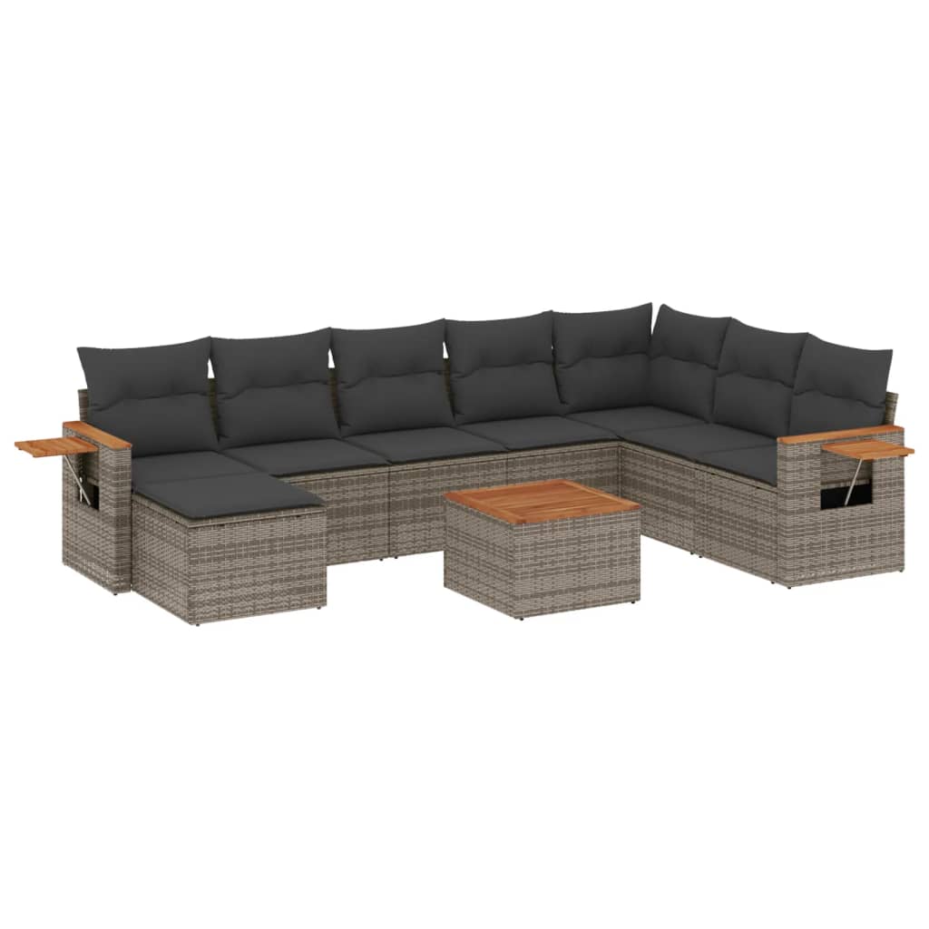 Garden furniture set and gray synthetic rattan cushions