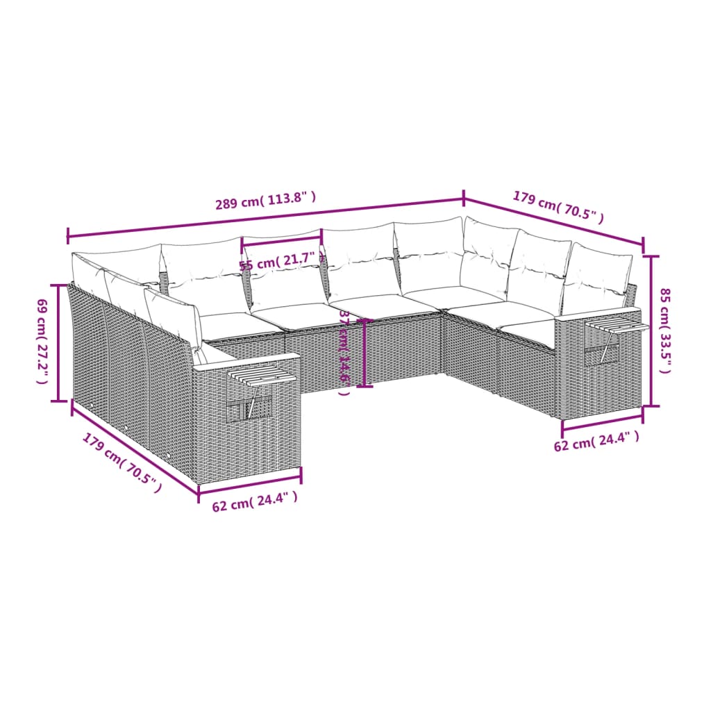 Set di mobili da giardino e cuscini rattan sintetici grigi