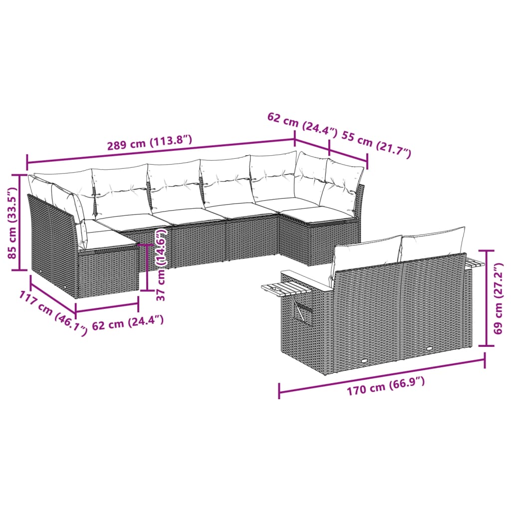 Set di mobili da giardino e cuscini rattan sintetici grigi