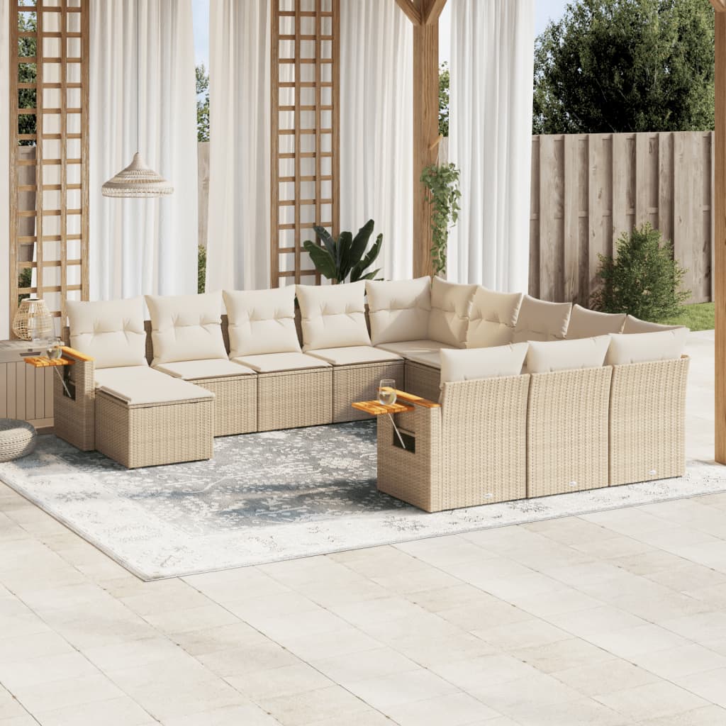 Vetonek Set de sofás de jardín 11pzas con cojines ratán sintético beige