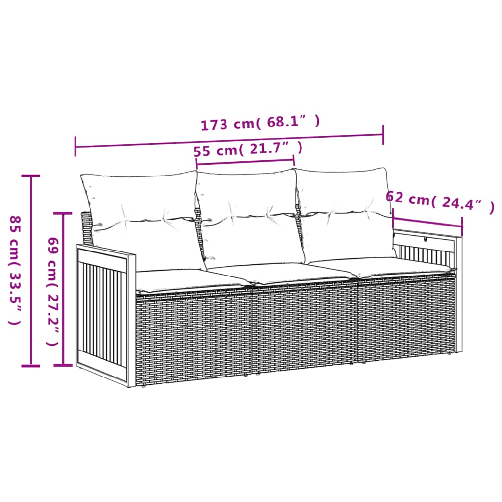 Garden sofas set with cushions 3 pcs