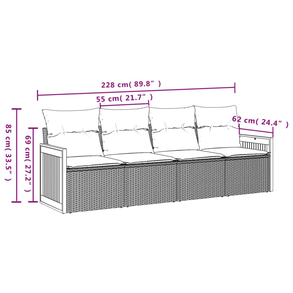 4 PCs Gartensofas Set und graue synthetische Rattan -Kissen